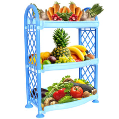 Kuber Industries Organising Rack| Plastic 3 Shelves Kitchen Storage Stand|Durable Wall Mounted Jar Kitchen Utensils Organizer,Pack of 2 (Blue)