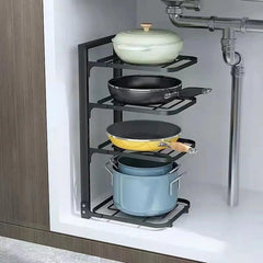 Urbane Home 4-Layer Pots and Pans Organiser Rack|Kitchen Organization And Storage|Adjustable Pot Lid Holder Rack|Home Kitchen Accessories (Black)