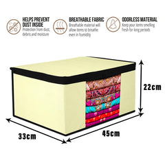 Heart Home Saree Cover | Zip Closure Saree Cover | Clothes Storage Bag | Wardrobe Organiser for Suit | Transparent Window Saree Cover | Plain-Black Border | 9 inch | Pack of 3 | Cream