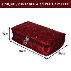Kuber Industries Jewellery Kit | Satin Jewellery Storage Kit | Moti Beads Jewellery Kit | Cosmetic Kit with 6 Flappable Pouches | Travel Kit for Necklace | Rings | Bracelet | Maroon