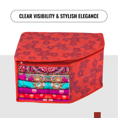 Heart Home Blouse Cover | Clothes Storage Bag | Zipper Wardrobe Organizers | Non-Woven Clothes Organiser | Side Transparent Blouse Organizer | New Flower-Design | Pack of 12 | Red