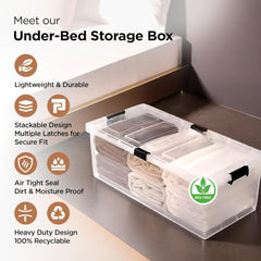 Heart Home Large Capacity Underbed Storage Box with Lids and Wheels | Dustproof & Stackable | Rectangular Storage Box | Multipurpose Organizer for Clothes/Toys (79L)