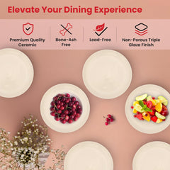 Kuber Industries 12 Pcs Ceramic Dinner Set | Dishwasher & Microwave Safe | Crockery Set for Dining & Gifting | 6 Pcs Dinner Plates & 6 Pcs Bowl | Cream