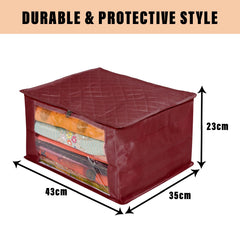 Heart Home Saree Cover | Zip Closure Saree Cover | Clothes Storage Bag | Wardrobe Organiser for Suit | Transparent Window Saree Cover | 9 inch | Pack of 3 | Maroon