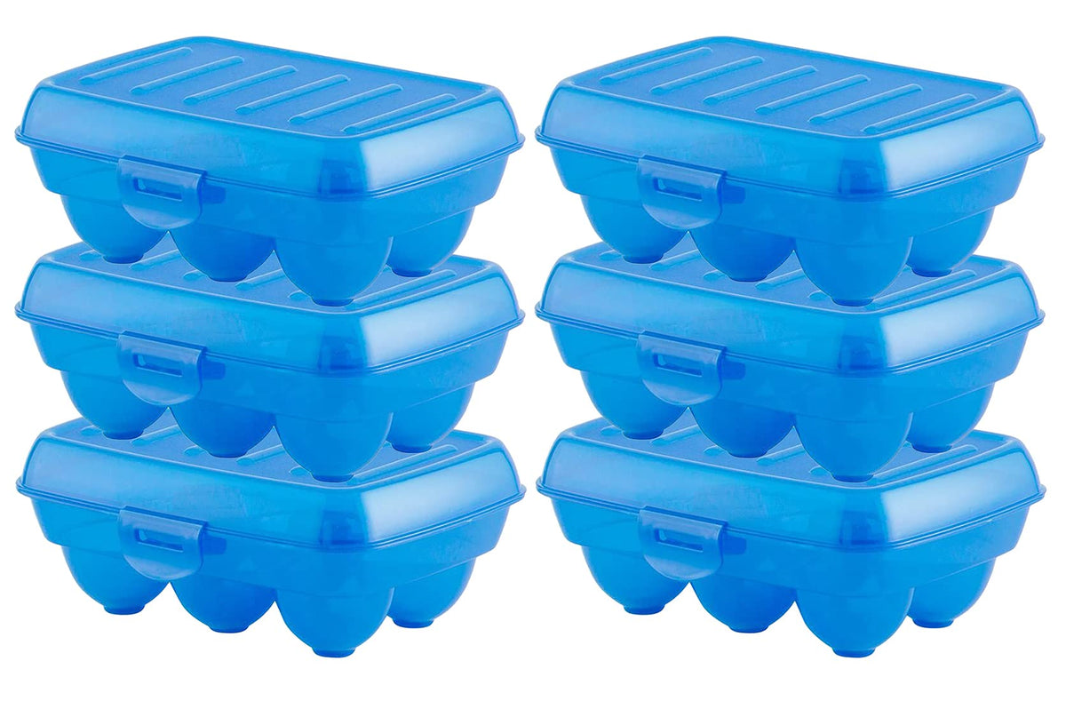 Heart Home Portable Food Grade Plastic Egg Holder/Storage Box For 6 Pieces Egg- Pack of 6 (Blue)-46HH0405