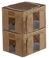Kuber Industries Steel Frame Storage Box/Organizer For Clothing, Blankets, Bedding With Clear Window, 88Ltr.- Pack of 2 (Brown)-44KM0319