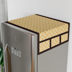 Kuber Industries Fridge Top Cover | Fridge Top Cover with Pockets | Refrigerator Top Cover for Kitchen | Fridge Top Cover with 6 Utility Pockets | Carry Fridge Cover | Golden