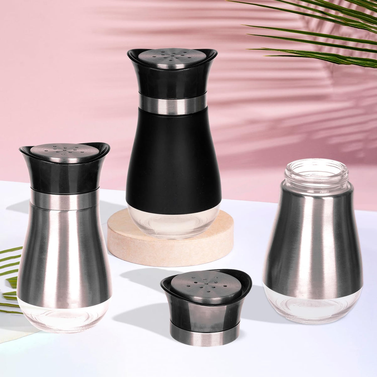 Heart Home Salt Shaker Box | Stainless Steel Pepper Shaker Box | Chilli Flakes Seasoning Sprinkler Box | Namak Daani | Dining Table Masala Box Dabbi | Pack of 3 | Multi