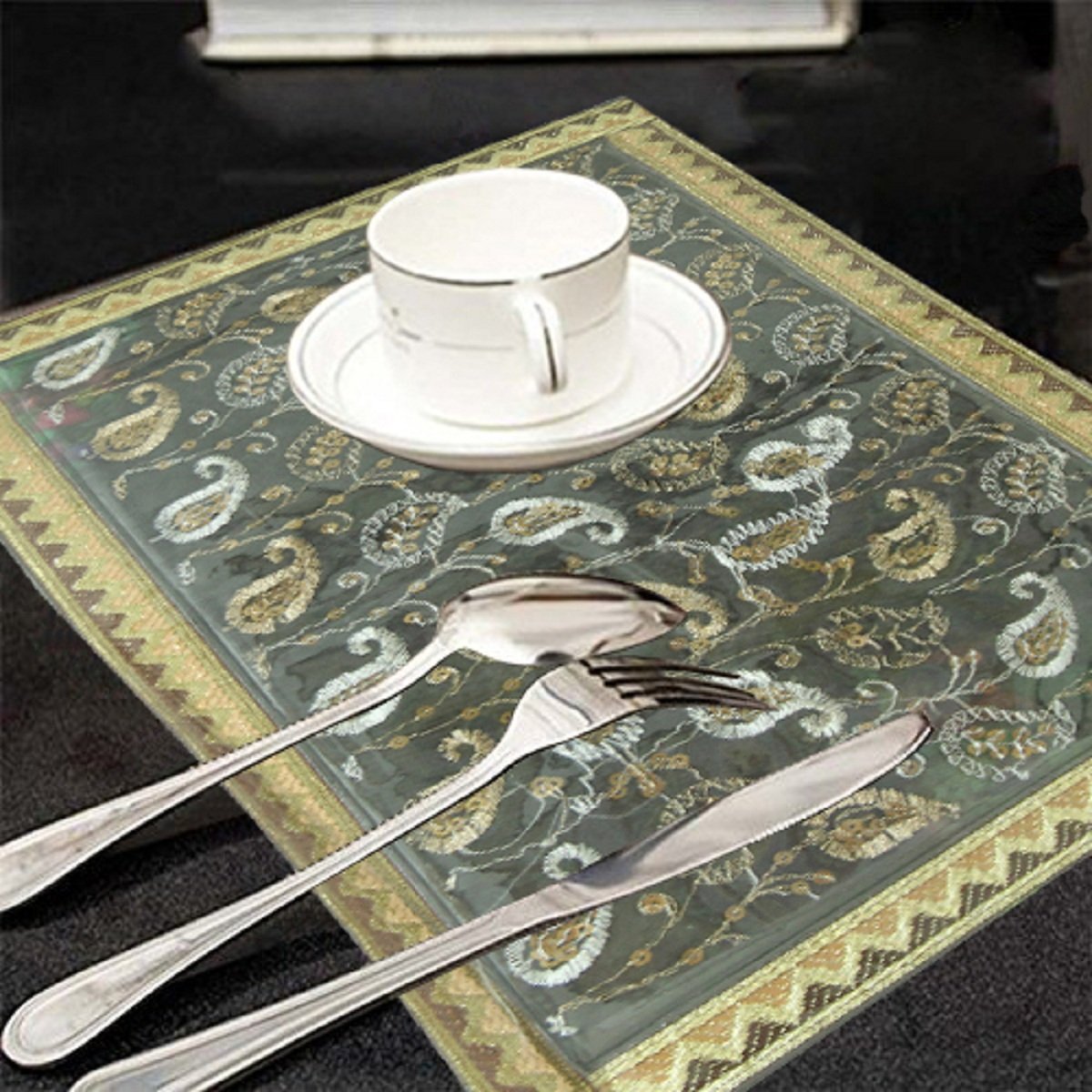 Kuber Industries Laminated Patch Design PVC 6 Piece Dining Table Place Mat Set - Gold
