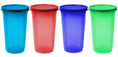 Kuber Industries Virgin Plastic Everyday Small Glass 4 Piece Tumbler/Airtight Container Leakproof Storage with Lid 350ml (Multi)-CTKTC042562