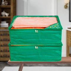 Heart Home Saree Cover | Clothes Storage Bag | Storage Organizer Bag | Zip Closure Saree Cover | Wardrobe Organizer | Side Embroidery Saree Cover | 6 Inch | Green