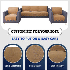 Heart Home Sofa Cover | Net Sofa Slipcover Set | Sofa Cover for Living Room | Sofa Slip Cover for Hall | 5-Seater Sofa Cover for Home Decor | Self Ginger Sofa Cover Set | Golden