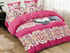 Kuber Industries Floral Design Glace Cotton Double Bedsheet with 2 Pillow Covers (Pink & Cream)-CTKTC033168