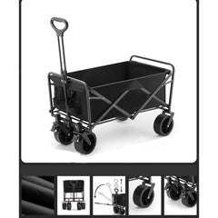 Kuber Industries (Set of 4) Garden Wagon Cart with Wheels Foldable & Portable Design - Heavy Duty Pullable Yard Cart with 8" Wide Wheels - Black