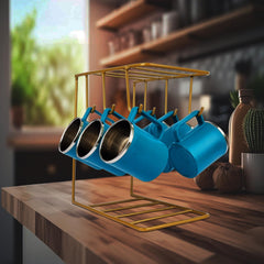 Heart Home Kitchen Stand | Cup & Plate Stand for Kitchen | Coffee and Tea Mug Holder | Plate Stand for Kitchen with 6 Hooks | Organizer for Kitchen | Stand Hanger | Gold
