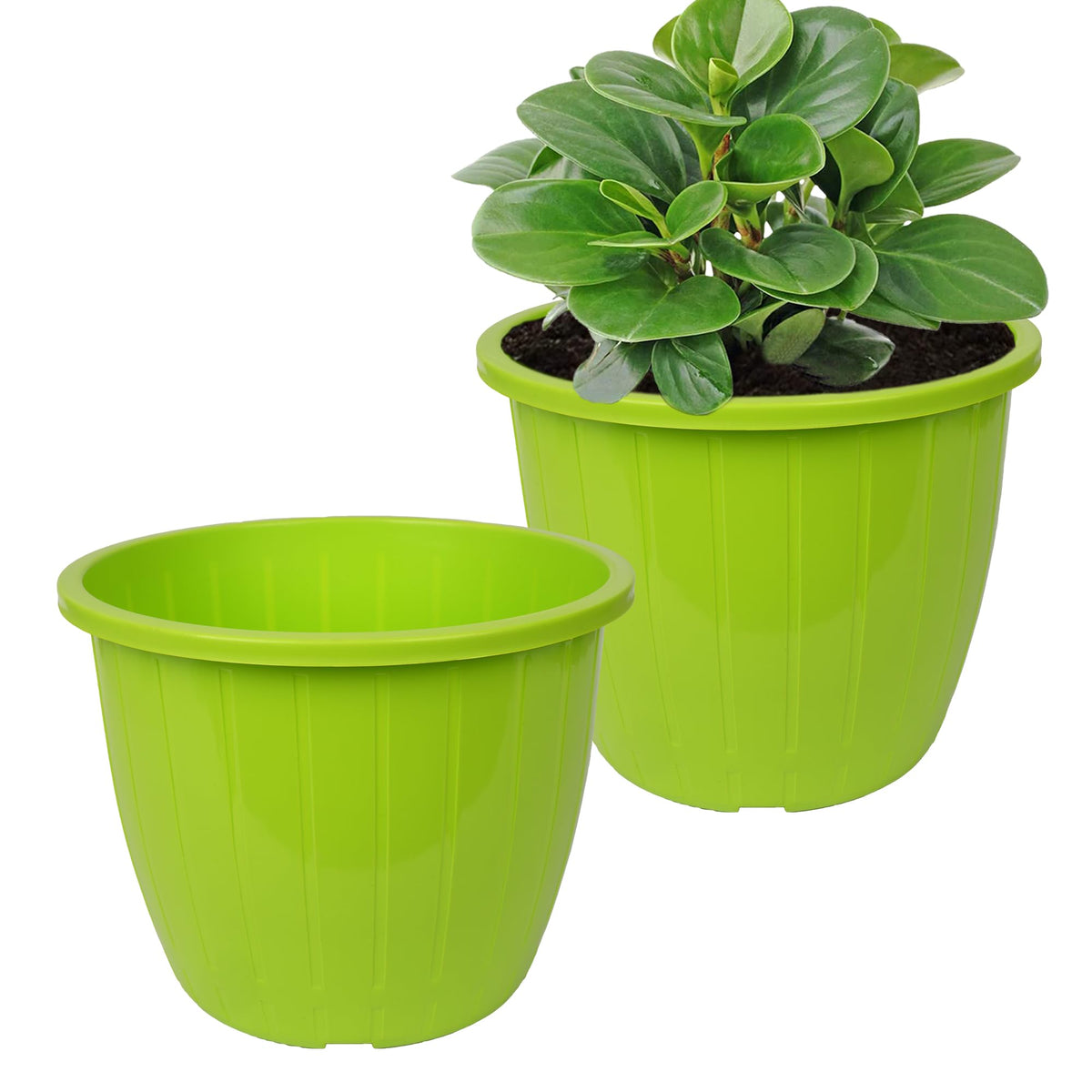 Heart Home Flower Pot | Flower Pots for Indoor & Outdoor | Plastic Pot for Gardening | Planter for Flower | Balcony Flower Pot with Drain Holes | Duro Flower Pot | 6 Inch | Pack of 2 | Green