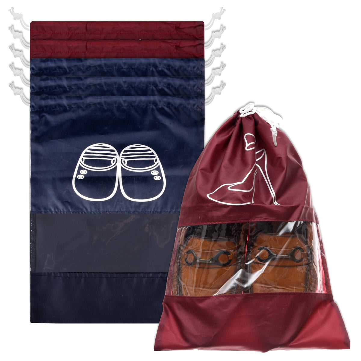 Heart Home Shoe Cover | Travel Shoe Storage Bags | Polyester Storage Bags | Drawstring Shoe Cover | Clear Transparent Shoe Storage Organizer | Pack of 6 | Multi