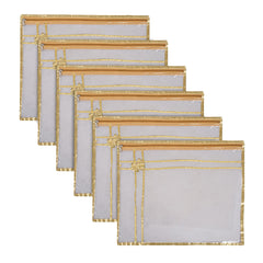 Heart Home Saree Cover | Clothes Storage Bag | Single Packing Saree with Zip Closure | Wardrobe Organizer | Cloth Stoarge Organizer | Bow Design with Golden Border | Pack of 6 | Transparent