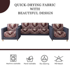 Heart Home Sofa Cover|Sofa Slipcover Set|Sofa Cover for Living Room|Sofa Slip Cover for Hall|5-Seater Sofa Cover for Home Decor|Sofa Cover Set|Check Border Digital Print|10 Piece|Maroon
