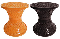 Kuber Industries Mesh Design Both Sided Plastic Sitting Stool, Planter Stand, Sidetable for Living Room, Bed Room, Garden in Damroo Style- Pack of 2 (Brown & Yellow), Standard (HS_38_KUBMART021807)