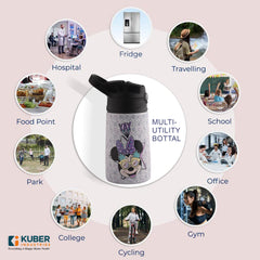 Kuber Industries 350 ml Insulated Kids Water Bottle | Mini Yay Kids Water Bottle | Stainless Steel Water Bottle | Water Bottle with Push-Button Flip Lid | Bottle For School | Purple | Pack of 6