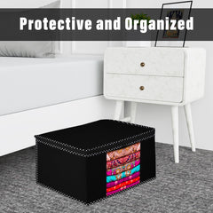 Heart Home Saree Cover | Zip Closure Saree Cover | Clothes Storage Bag | Wardrobe Organiser for Suit | Transparent Window Saree Cover | Dot Border-Design | 9 inch | Pack of 9 | Black