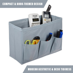 Heart Home Stationary Box | Non-Woven Files Organizer for Office | Desk Organizer | Stationary Organizer for Kids Room with 3 Compartment | Plain Storage Box | Small | Gray