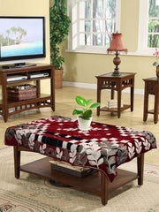 Heart Home Leaf Printed Velvet 4 Seater Center Table Cover,40"x60" (Maroon)-44HH0107