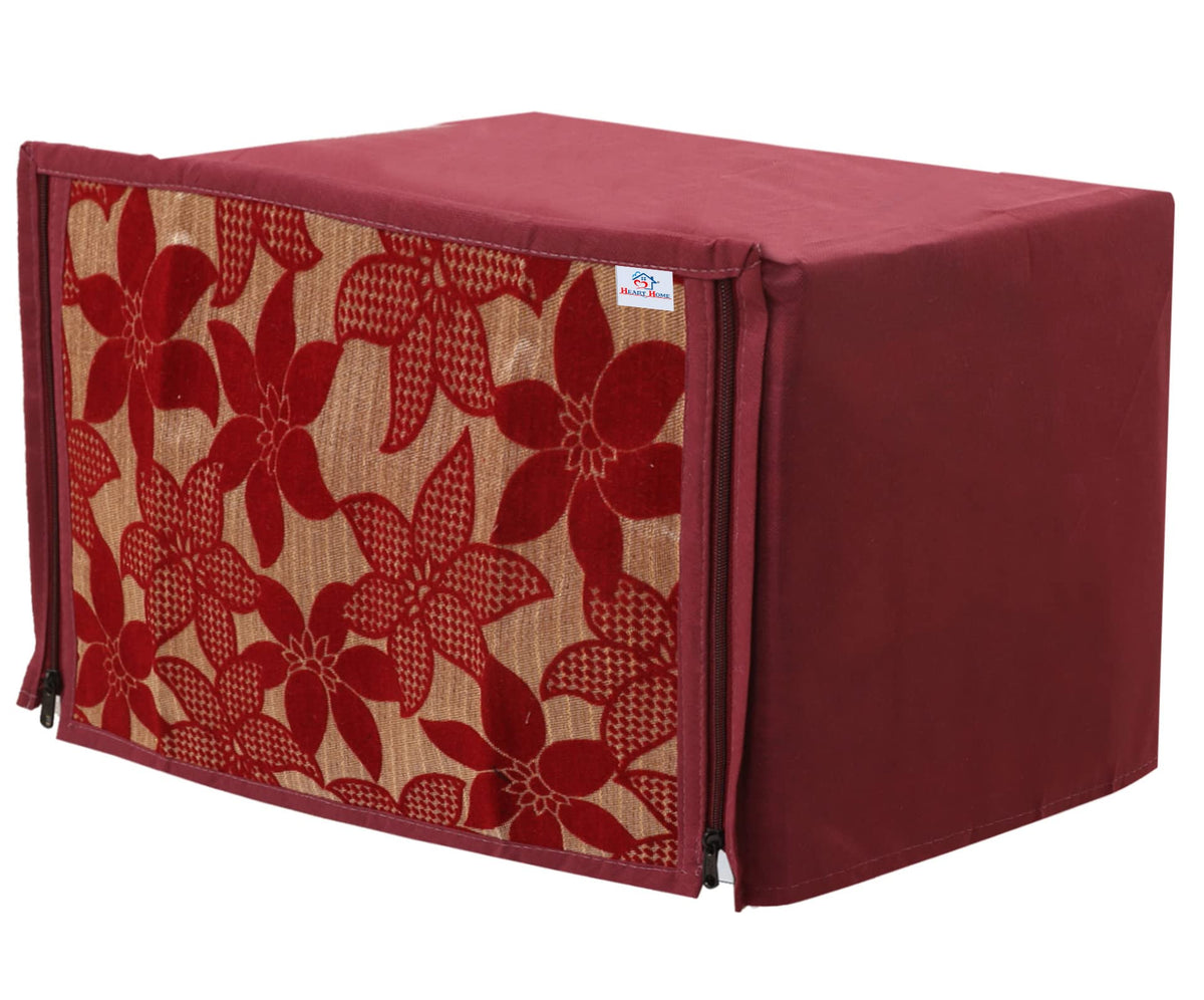 Heart Home Velvet Flower Printed Microwave Oven Cover, Dustproof Machine Protector Cover,20 LTR. (Maroon)-HS43HEARTH26048