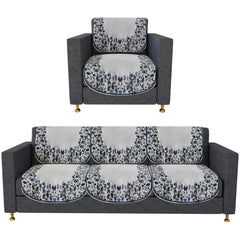 Heart Home Sofa Cover | 3+1 Seater Sofa Slip Cover Set | Blue Digital Leaf Sofa Cover | Velvet Couch Cover | Sofa Slipcover Set | Sofa Cover for Living Room | Gray