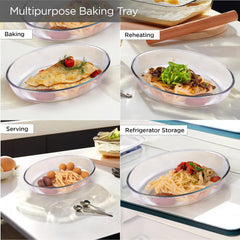Heart Home 1600 ml Borosilicate Glass Baking Tray | Transparent Microwave Oven Safe Utensils | Oval Bread Moulds for Baking | Dishwasher & Freezer Safe | Multipurpose use Serving Tray