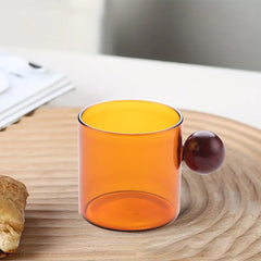 Urbane Home 2 Pcs Borosilicate Glass Coffee Cups | Cup with Wooden Ball Handle | High Heat Resistant | Microwave and Dishwasher Safe | 120 ML | Pack of 1 | Amber