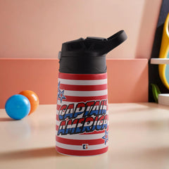 Kuber Industries 350 ml Insulated Water Bottle | Captain America Kids Water Bottle | Stainless Steel Kids Water Bottle | Water Bottle with Push-Button Flip Lid | Bottle For School | Red | Pack of 2