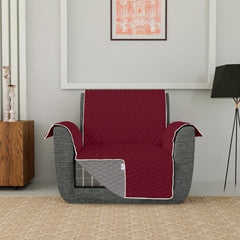 Heart Home Both Sided 2+1 Seater Sofa Cover|Polyester Check Design Couch Cover|Non-Slip Stretchy Sofa Slipcovers (Maroon & Gray)