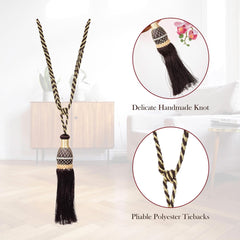 Heart Home Tassel Set | Curtain Tie Back Tassel Set | Curtain Holder Tieback | Curtain Tieback | Curtain Holder for Home & Office Décor | Moti Kit Pit Tassel | Pack of 2 | Brown
