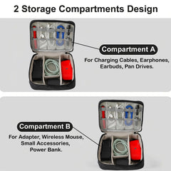Homestic Travel Organizer For Electronic Accessories|Multipurpose Pouch|Adapter, Cable, Gadget Organizer|Two Comparment With Zipper|Great For Traveling (Black)