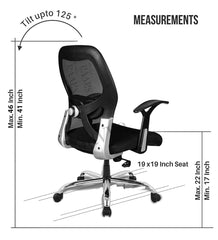 Kuber Industries Ergonomic Office Chairs for Work From Home | Comes with Manual Height Adjustable, Armrest & 2D Lumbar Support | Comfy Study Chair for Students with Wheels | Black