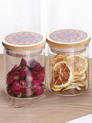 Kuber Industries Borosilicate Glass Jar with Printed Bamboo Lid|Kitchen Organizer Items and Storage|Multi-utility, Leakproof, Airtight Storage Jar for Cookies,Snacks,Tea,Coffee,Sugar|Pack of 2(300ml)