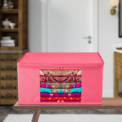 Heart Home Saree Cover | Zip Closure Saree Cover | Clothes Storage Bag | Wardrobe Organiser for Suit | Transparent Window Saree Cover | Plain Saree Cover | 9 inch | Pack of 3 | Pink