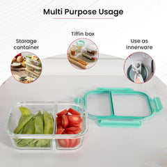 Kuber Industruies ‎980ml Borosilicate Glass Leakproof Tiffin/Lunch Boxes for Office Men, Women & Kids with Snap Lid | Light Weight Food Container Office Lunch Box | 2GF1050RC-Transparent
