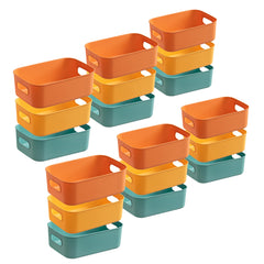 Kuber Industries (Set of 18) Plastic Baskets For Organizing (Small) Storage Basket With Handle - For Makeup Items, Toys, Socks - Green, Yellow & Orange