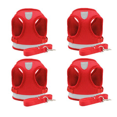 Kuber Industries Reflective Dog Harness With Adjustable Leash|Breathable Polyester Mesh Fabric |XL Size|HT-844|Comfortable No-Pull Grip|Quick Release Buckles|Easy On - Easy Off Harness|Red (Pack Of 4)