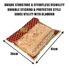 Heart Home Saree Cover | Clothes Storage Bag | Single Packing Saree with Velcro | Wardrobe Organizer | Cloth Stoarge Organizer | Check Jama Brooch-Design | Pack of 6 | Maroon