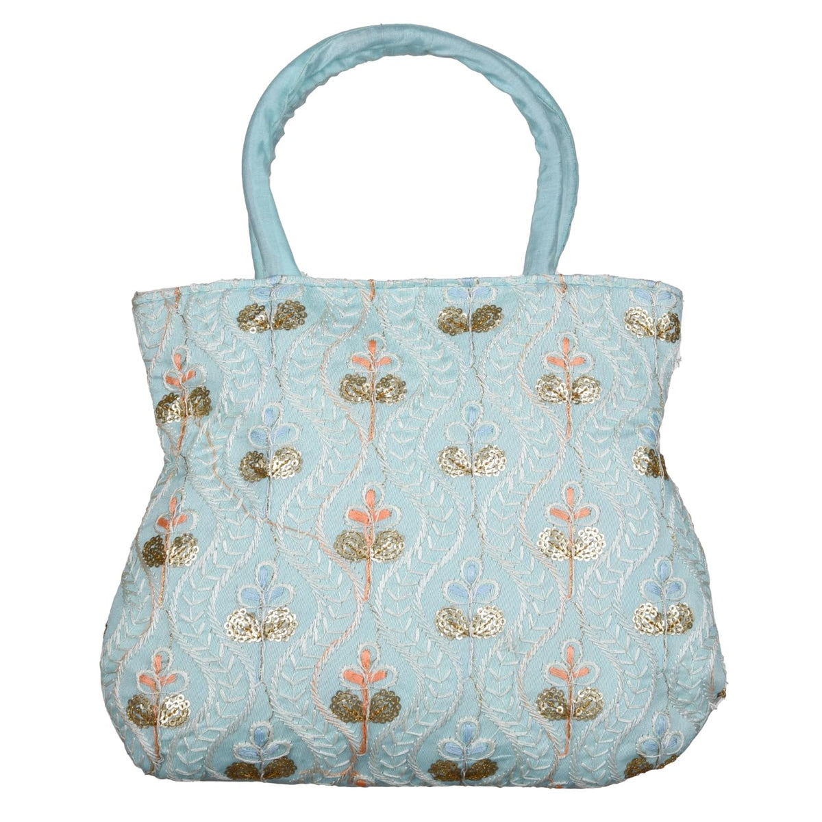 Heart Home Hand Bag|Traditional Hand Bag|Silk Wallet Hand Bag|Woman Tote Hand Bag|Ladies Purse Handbag|Gifts Hand Bag|Curved Shape Embroidery Hand Bag|Light Blue