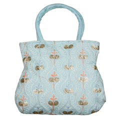 Heart Home Hand Bag|Traditional Hand Bag|Silk Wallet Hand Bag|Woman Tote Hand Bag|Ladies Purse Handbag|Gifts Hand Bag|Curved Shape Embroidery Hand Bag|Light Blue