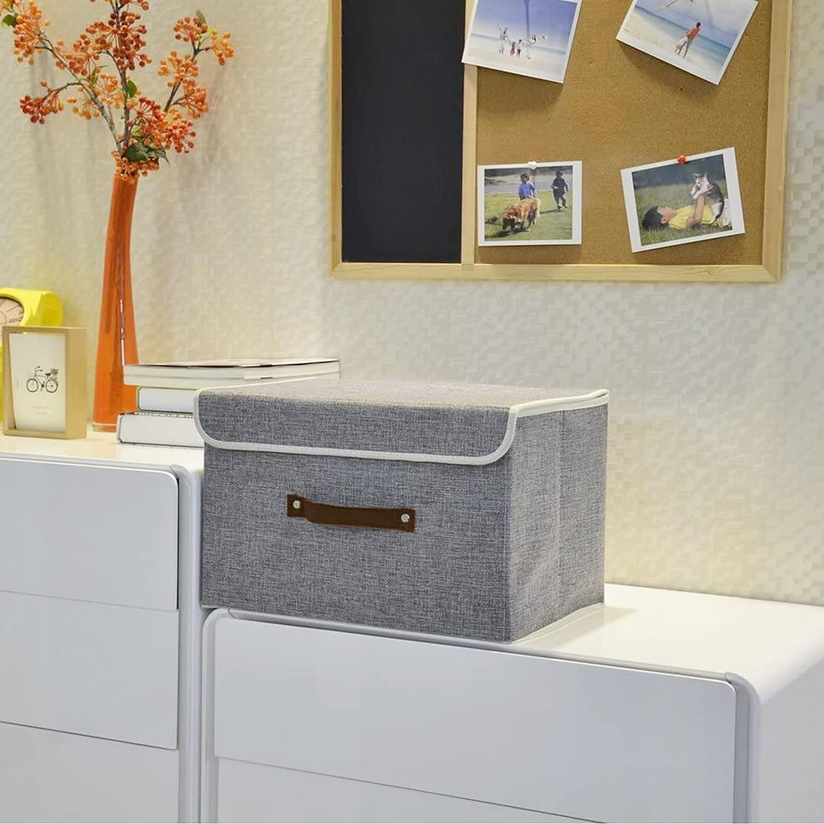 Kuber Industries Large Storage Box With Lid|Foldable Toys Storage Bin|Wardrobe Organizer For clothes|Front Handle & Sturdy Pack Of-6 (Grey)