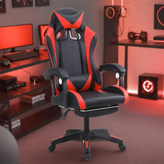 Kuber Industries Ergosmart PC Gaming Chairs with Wheels | Comes with Headrest, Lumbar Support Cushions & Footrest | Comfortable Chair for Long Sitting & Back Pain Relief | 2023-6F-RED-Black & Red