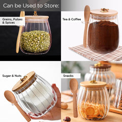 Urbane Home Borosilicate Glass Jar with Bamboo Lid | Kitchen Organizer Items & Storage | Multi-utility, Leakproof, Airtight Storage Jar for Cookies, Snacks, Tea, Coffee, Sugar | Set of 2 (680ml)