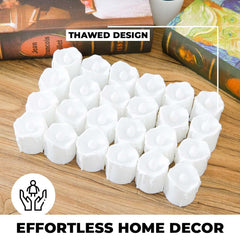 Kuber Industries LED Tea Light Candles for Home Decor|Battey Operated|Yellow Light|Diwali Light for Decoration,Along With Festivities & Parties|BO-051701(Melted Candle with White|Set Of 24 (Pack Of 5)