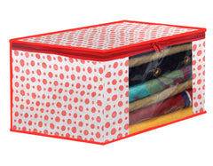 Kuber Industries Foldable Saree Covers With Zip|Polka Dots Wardrobe Organizer For Clothes|Transparent Window Keep 8 To 10 Saree|Suitable for Lehenga, Suit, Dress|Pack of 12 (Red & White)